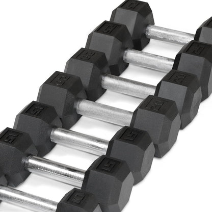 WF Athletic Supply 5-25Lb Rubber Coated Hex Dumbbell Set with a Frame Storage Rack Non-Slip Hex Shape for Muscle Toning, Strength Building & Weight Loss - Multiple Choices Available