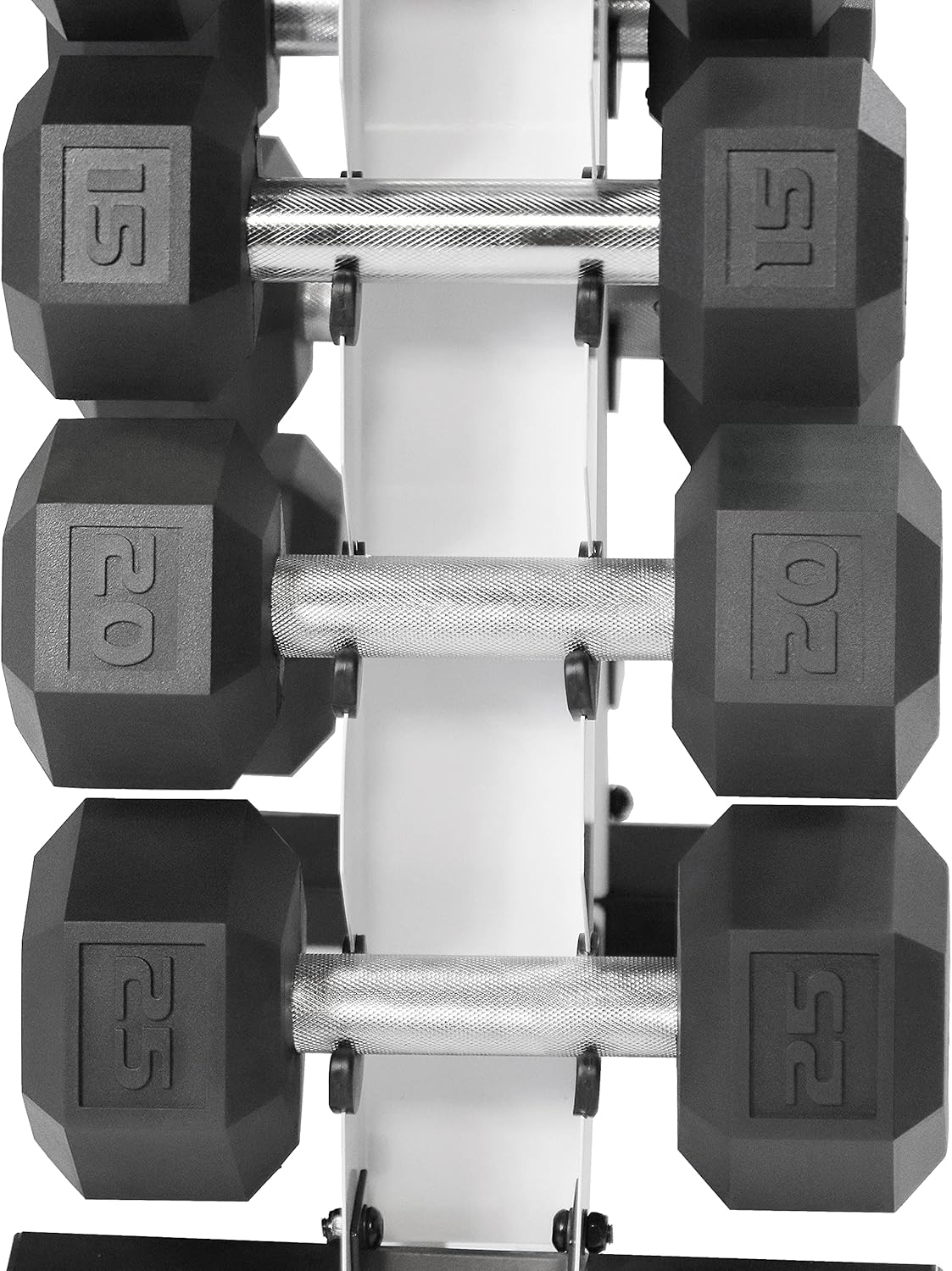 WF Athletic Supply 5-25Lb Rubber Coated Hex Dumbbell Set with a Frame Storage Rack Non-Slip Hex Shape for Muscle Toning, Strength Building & Weight Loss - Multiple Choices Available